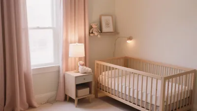 Soft Pink Nursery with Natural Wood Finishes