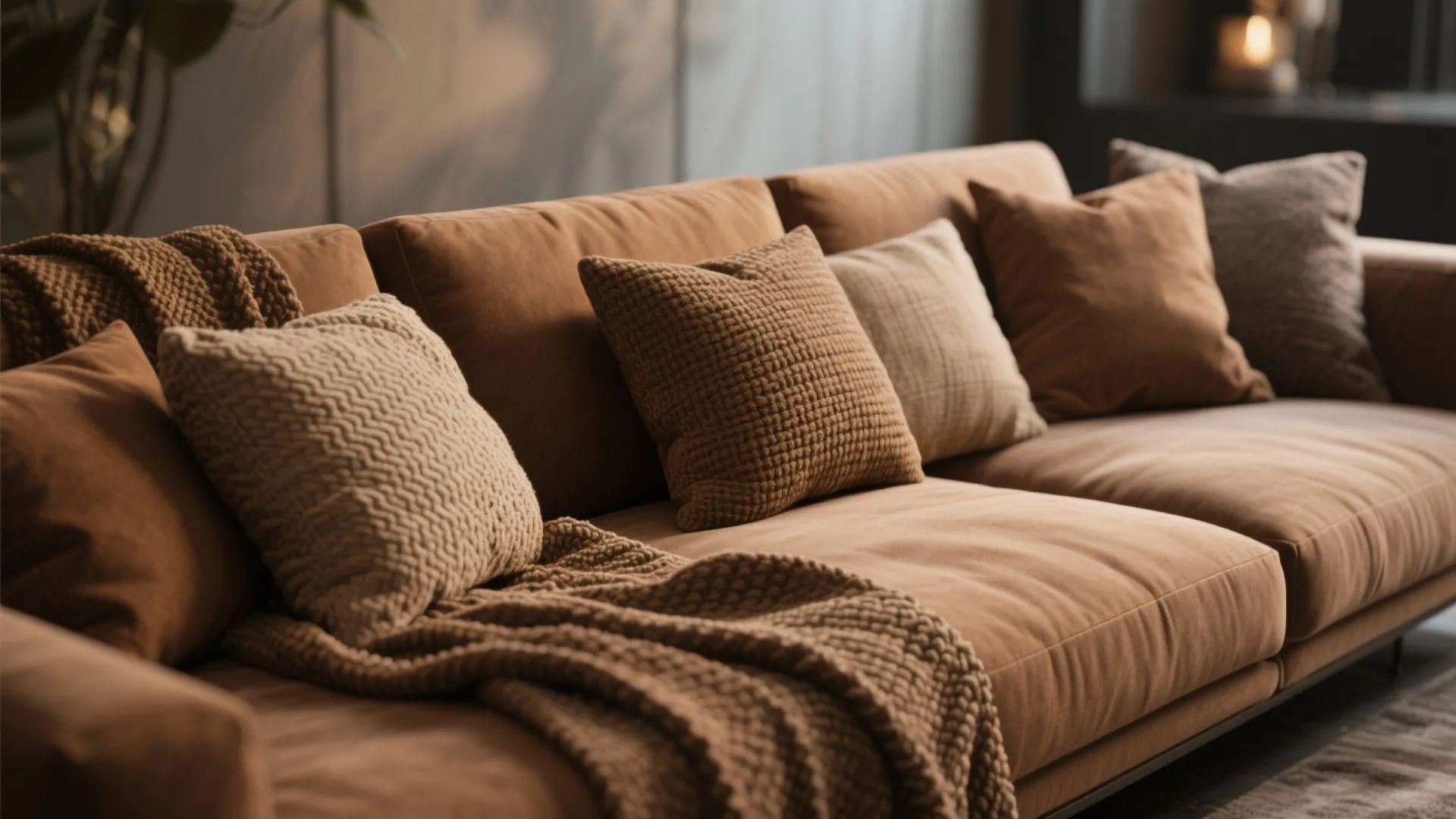 2. Cozy Fabric Sectional with Textured Throws