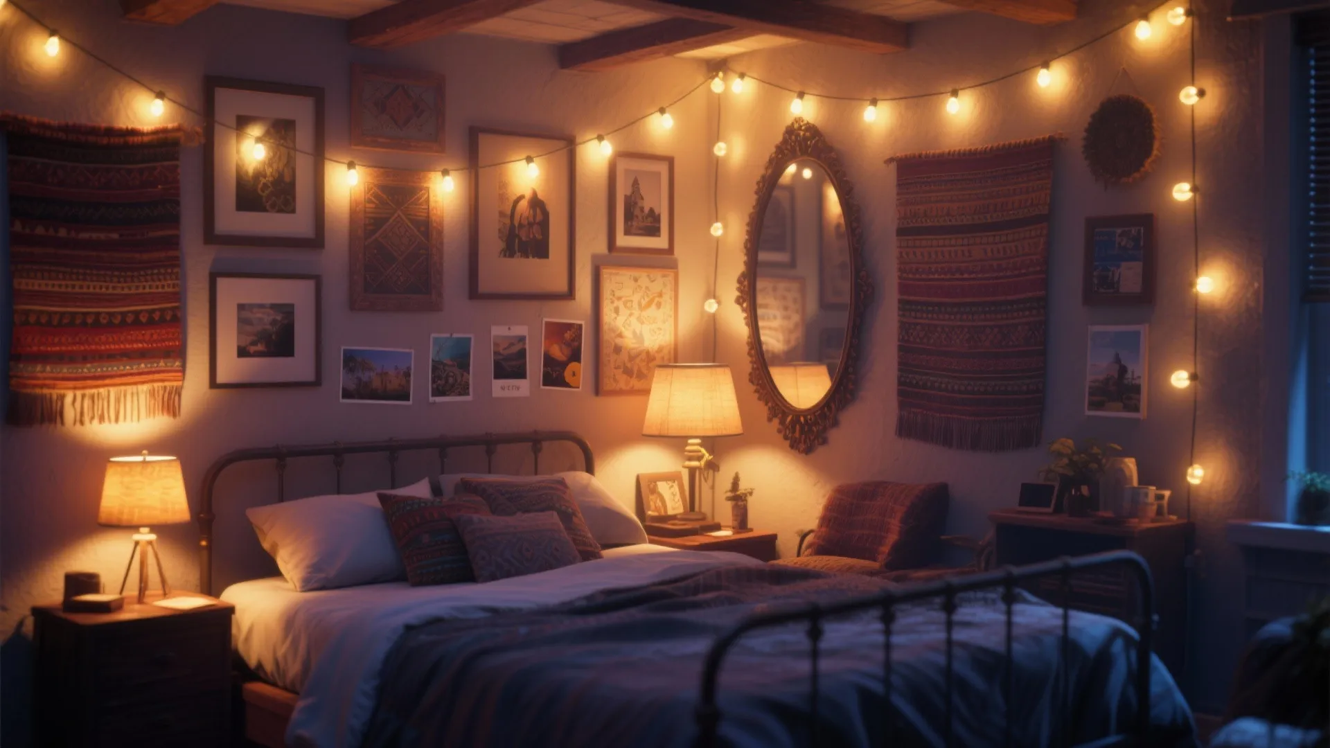 5. Lighting and an eclectic gallery wall for coziness