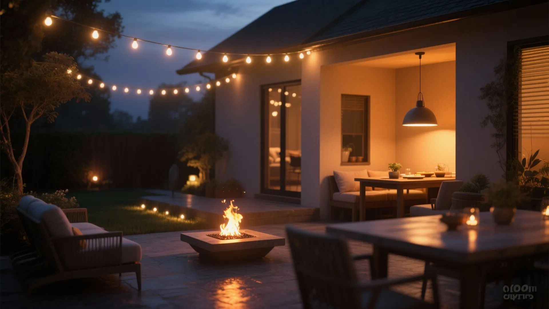 5. Cozy lighting and micro-fire features