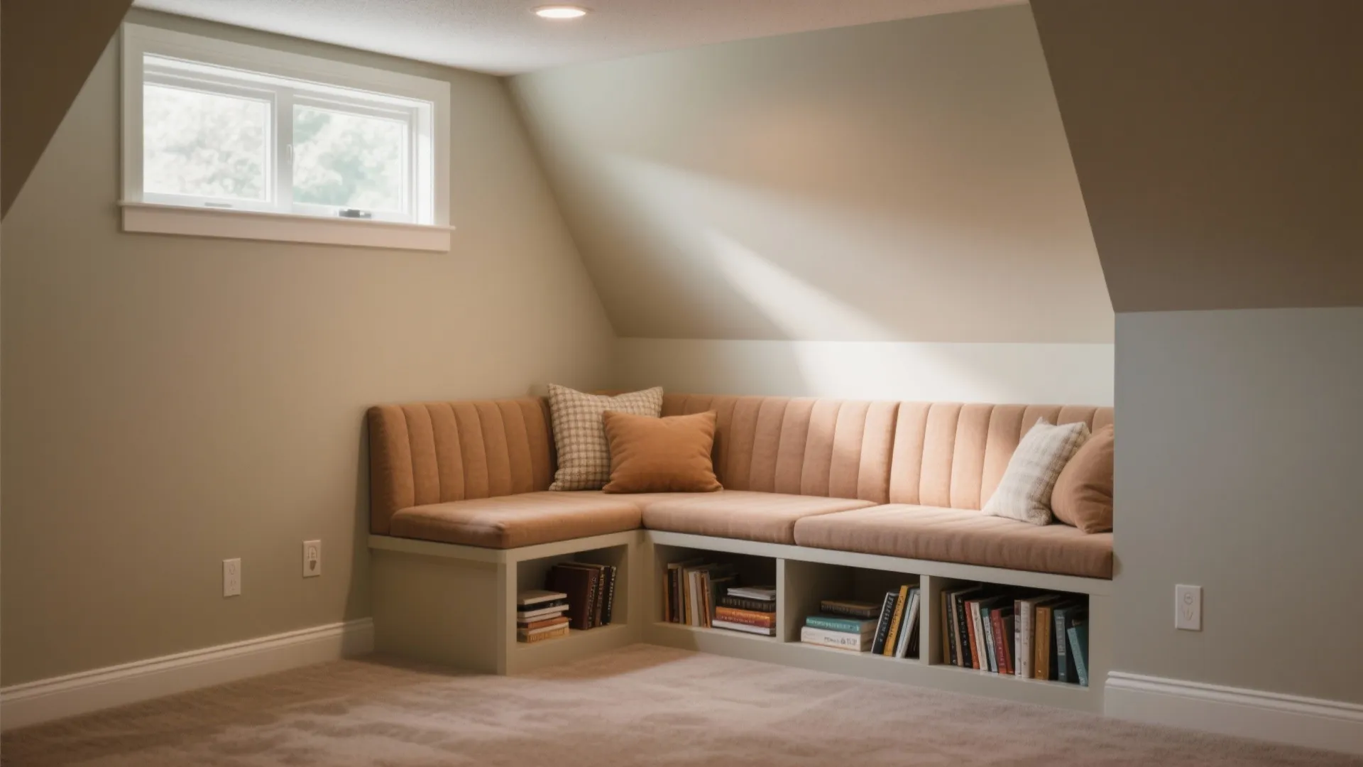 Reading nook in basement with built-in seating