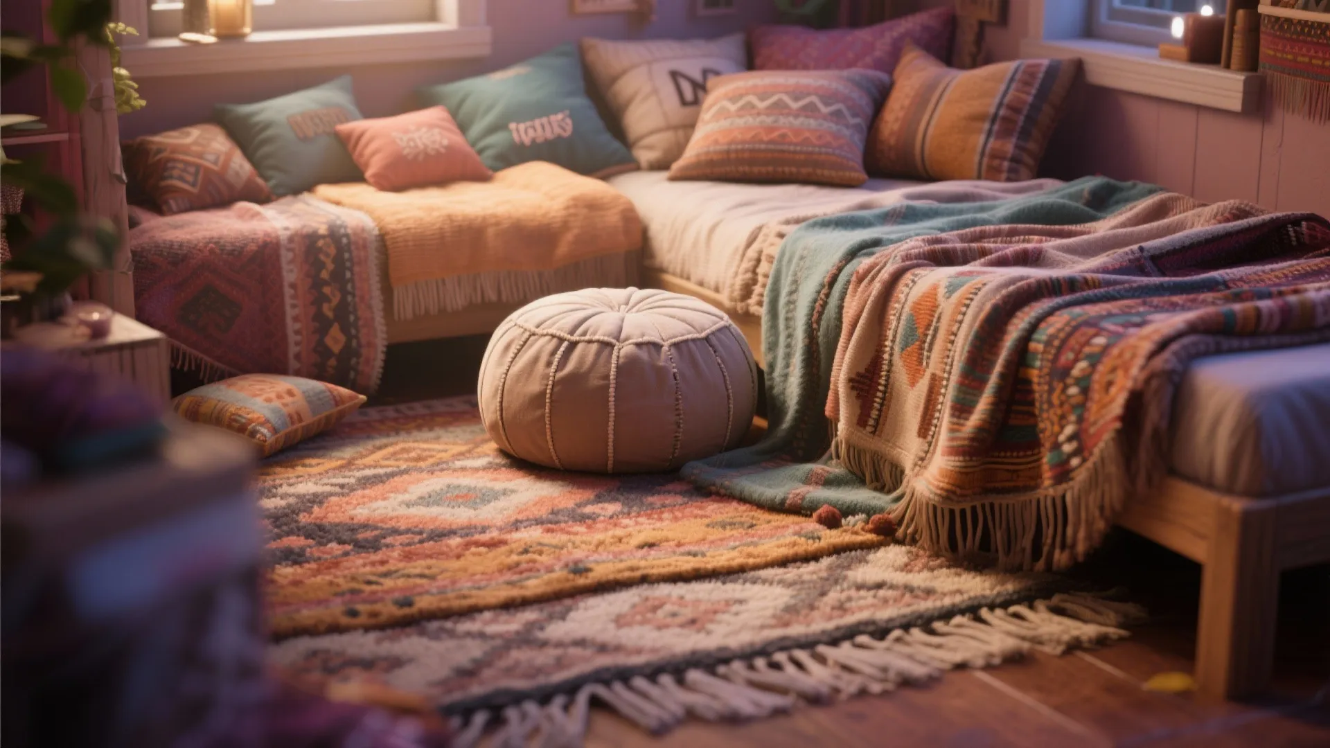 3. Cozy nook with layered textiles