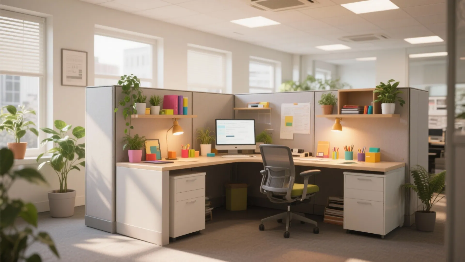 10 Office Cubicle Decoration Ideas: Small Space, Big Style: Stylish Cubicle Design Tips