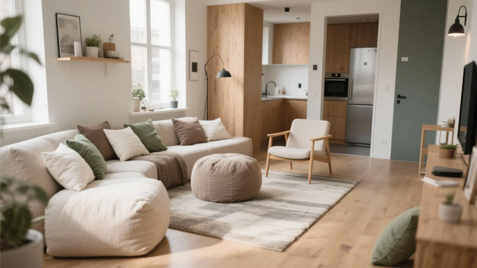 Cozy Seating Pockets with Throw Pillows and Floor Poufs