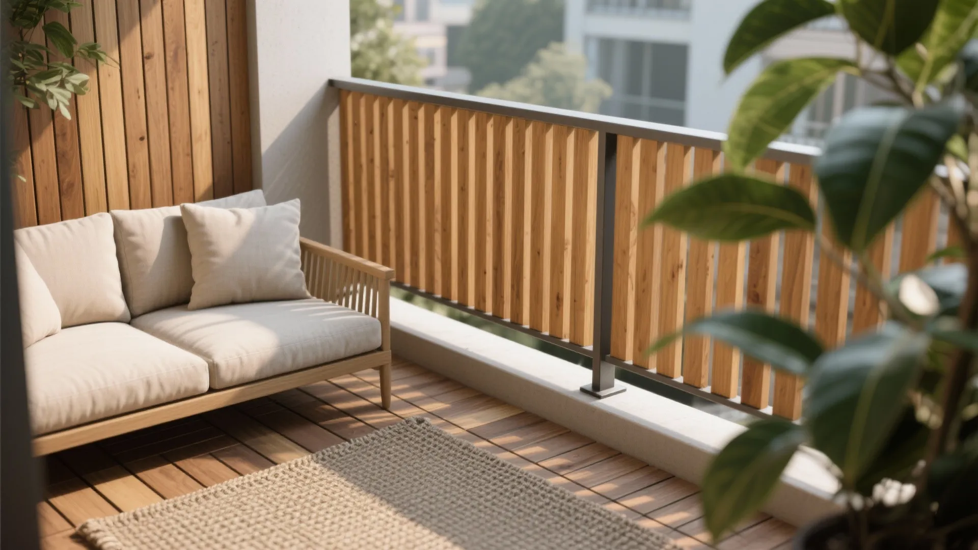Warm Wood and Textural Layers for a Cozy Balcony