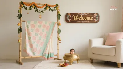 Traditional Baby Shower Setup with Bamboo & Floral Decor