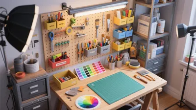 Organized Creative Workspace with Pegboard Storage