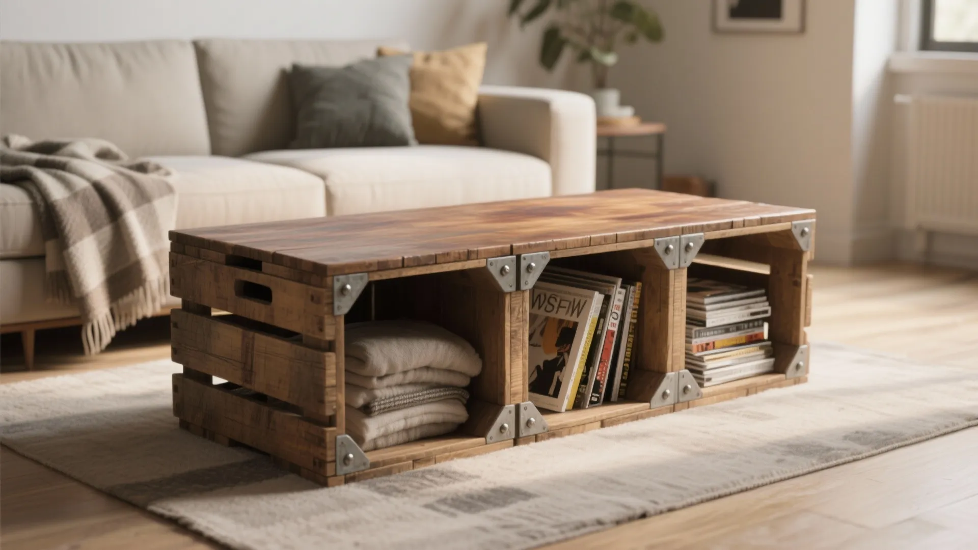 2. Crate-Style Storage Table (Barn-Box)