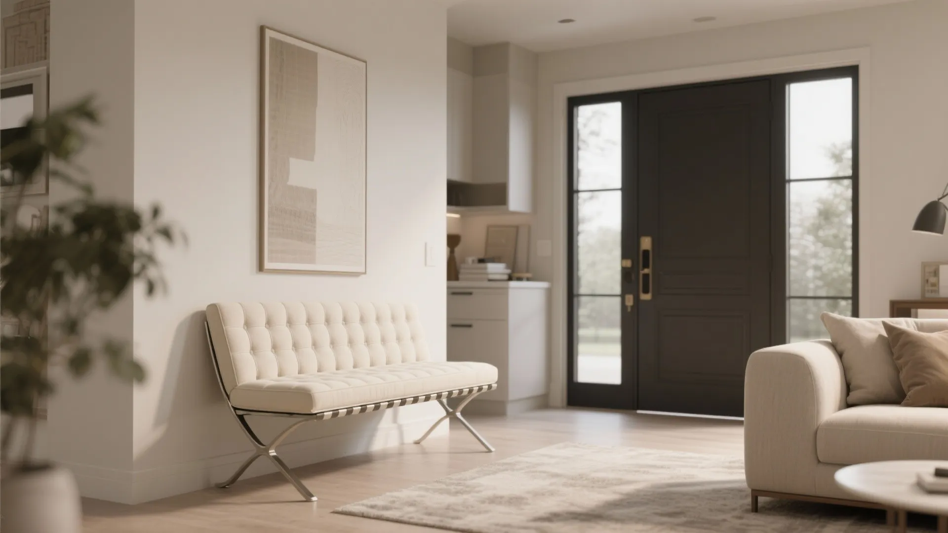 10. Mixed Material Cream Accent Bench