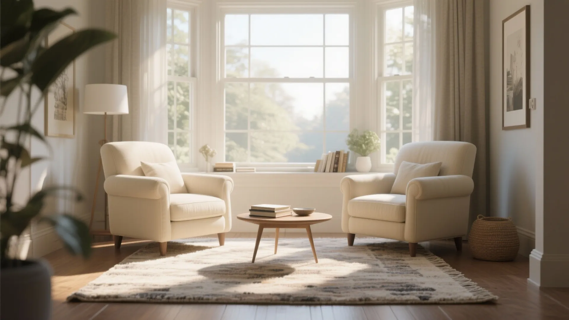 7. Cream Armchairs by the Window