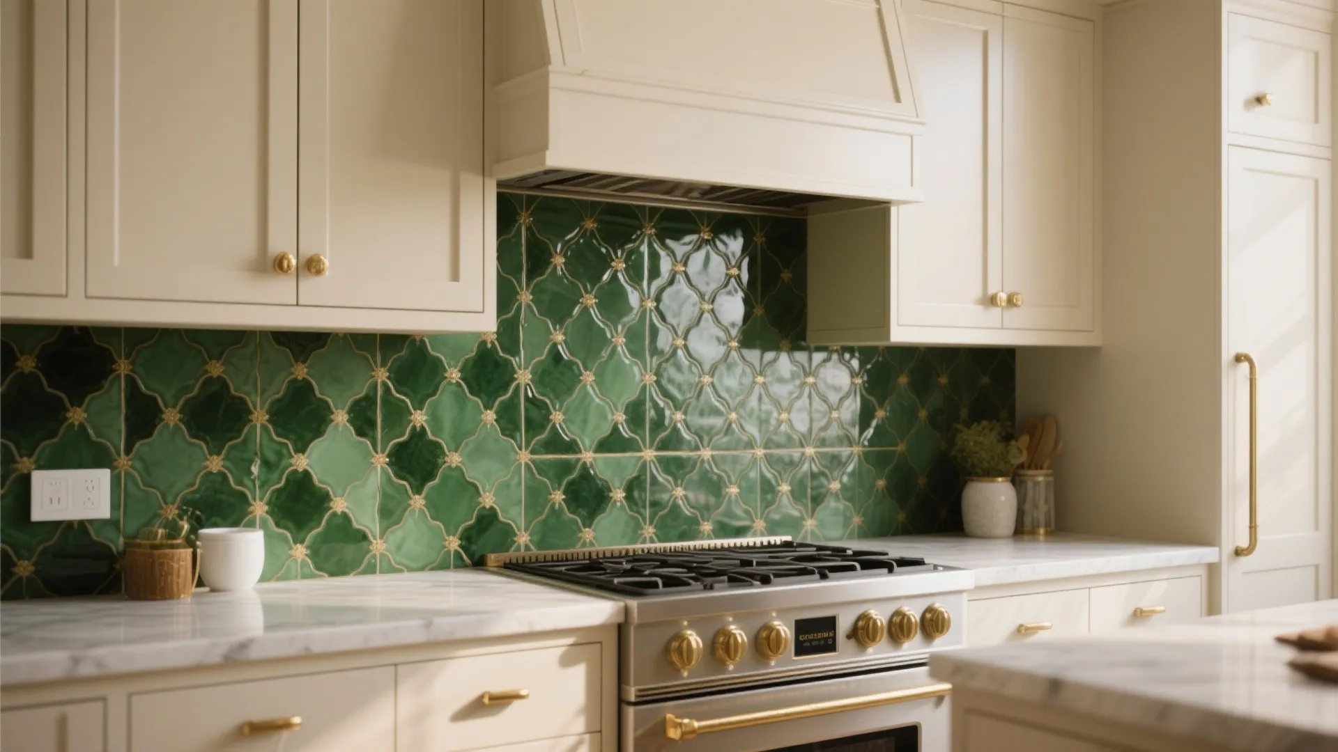 4. Cream Cabinets with Bold Backsplash