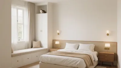 Serene Neutral Bedroom with Built-In Window Seat