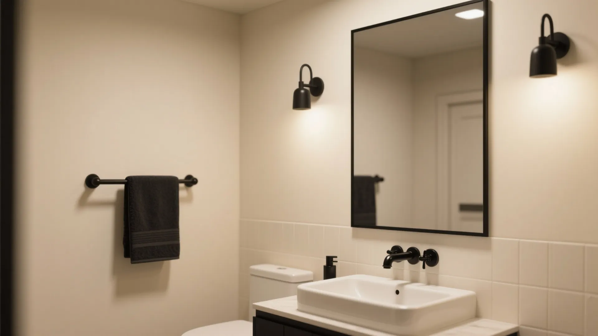 3. Cream Walls + Black Accent Fixtures