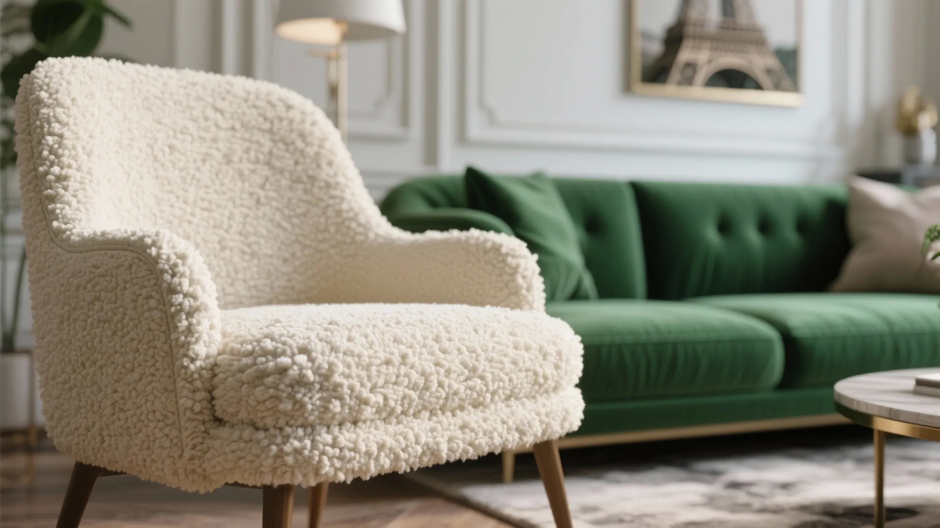 3. Accent Chairs in Cream Bouclé