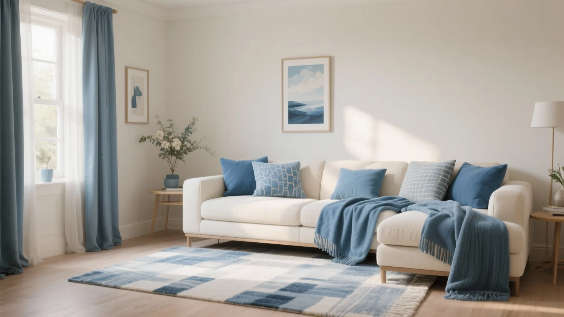 2. Use cream as the canvas and add blue accents