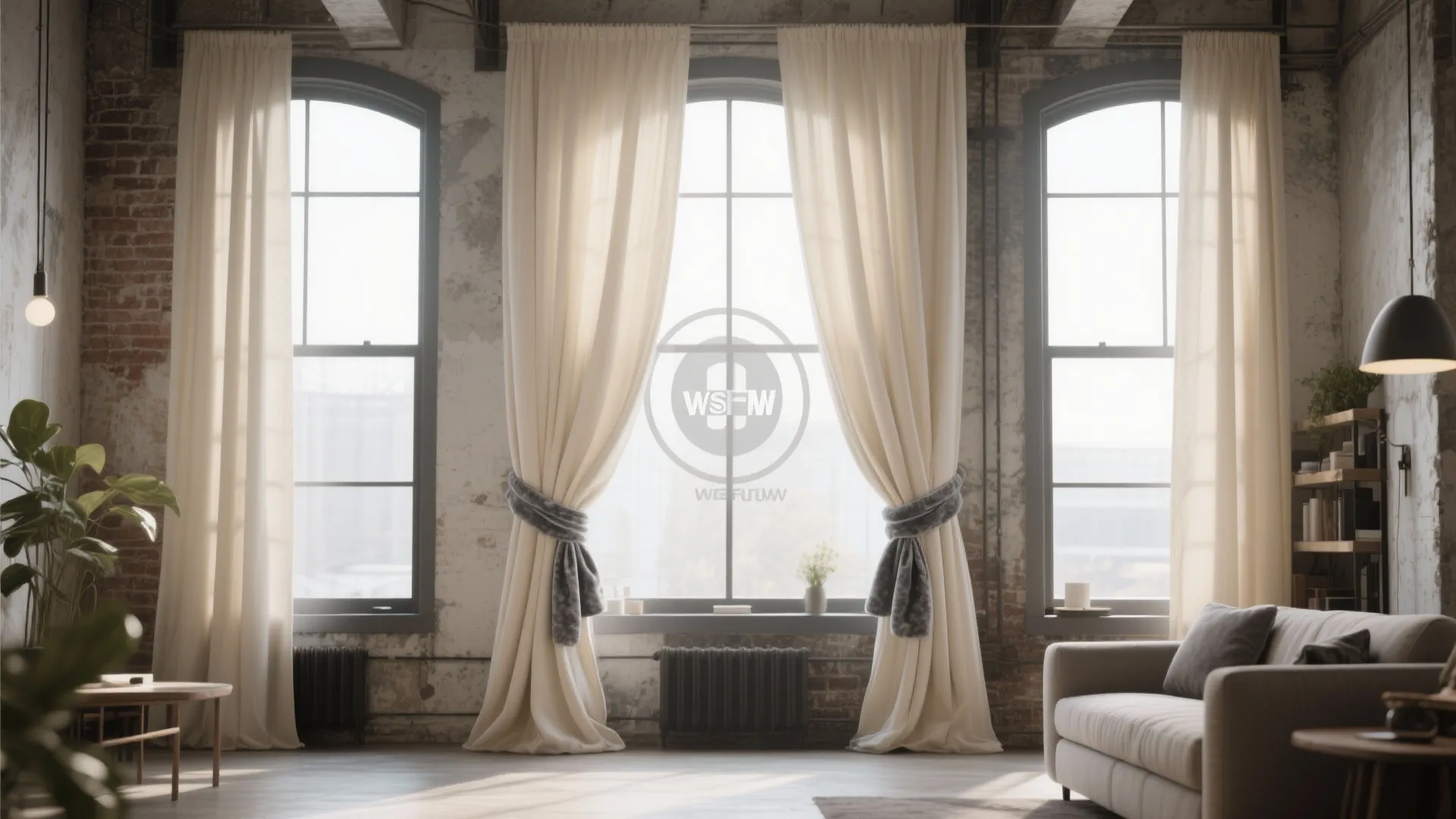 4. Cream Curtains with Grey Tiebacks