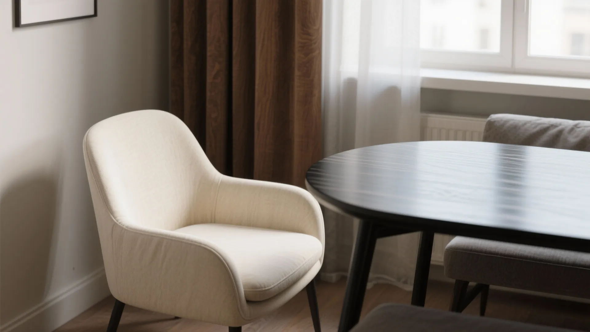 1. Mix cream upholstery with a dark table