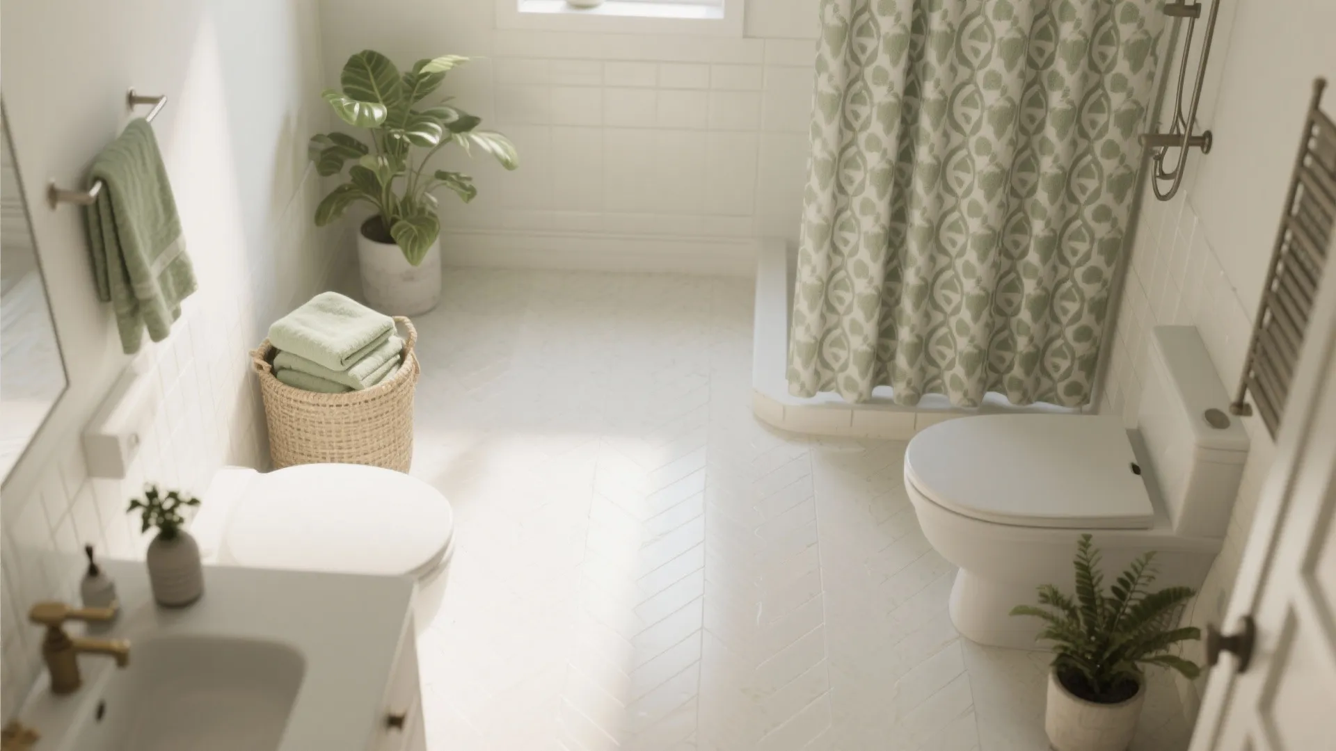 3. Monochrome Cream Floors with Sage Accents