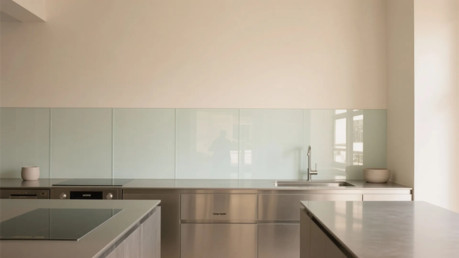 Glass Backsplash with Cream Walls