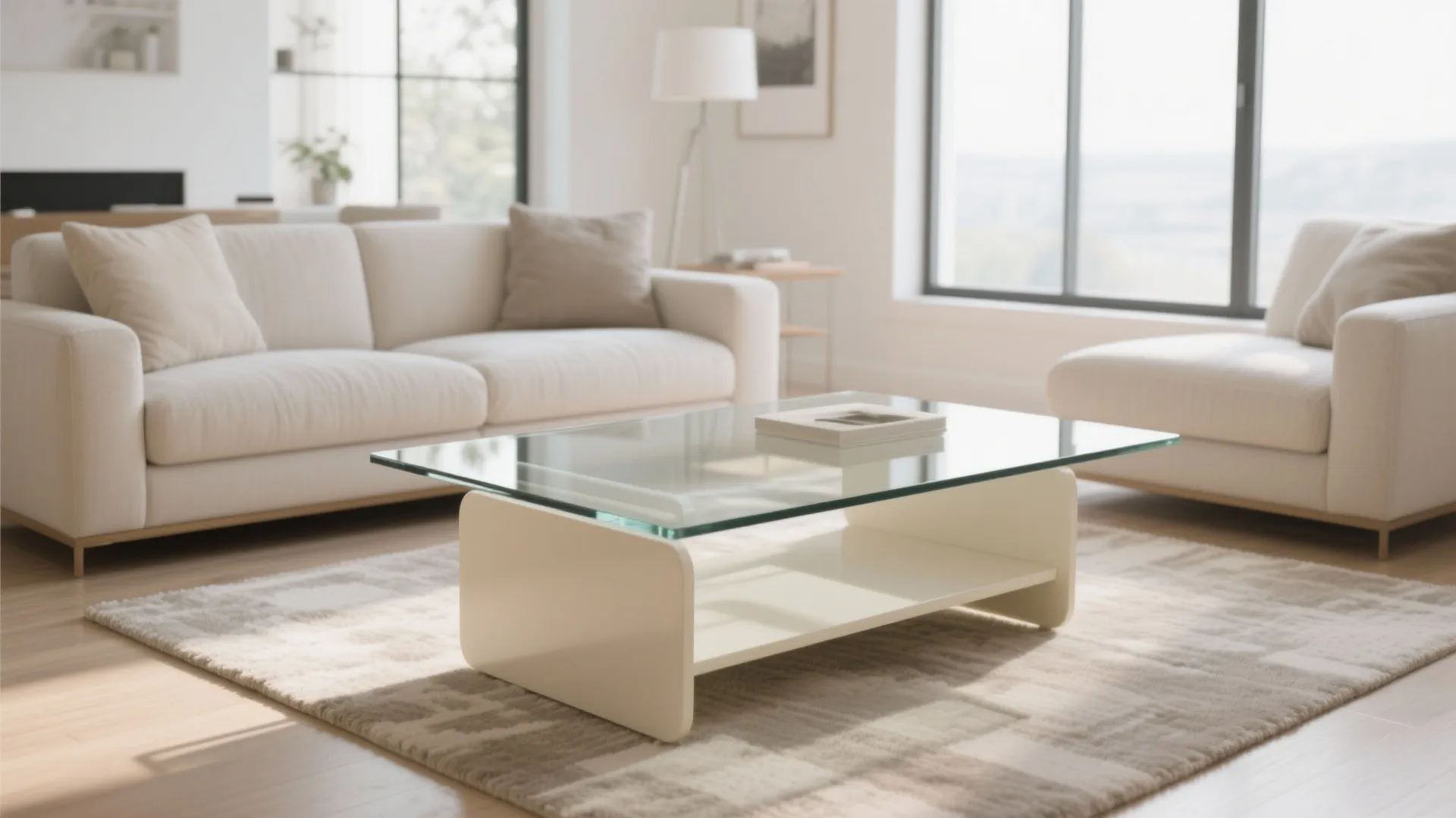 9. Cream Coffee Table with Glass Top