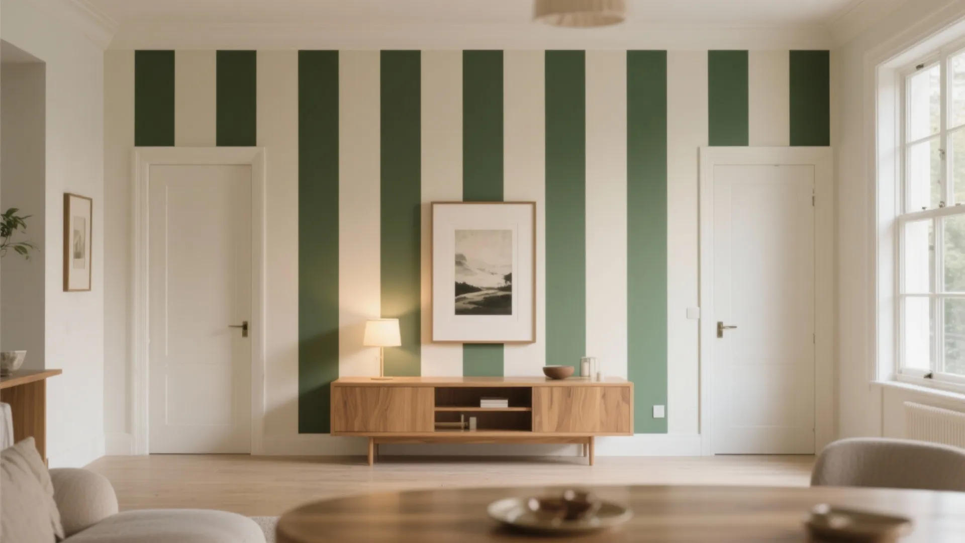 Vertical Bands: Cream + Forest Green for Rhythm and Motion