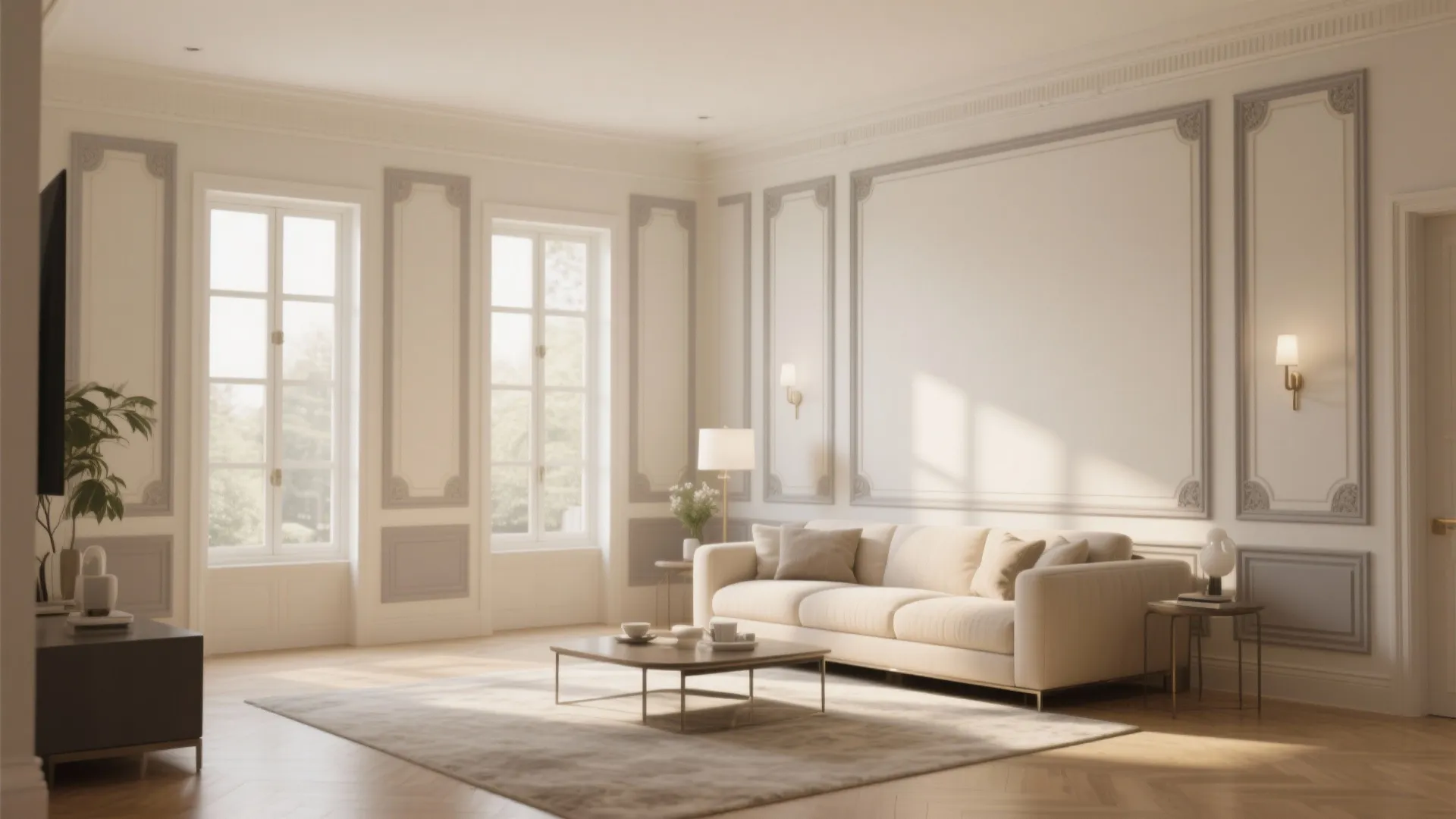 4. Cream Walls with Grey Accent Molding