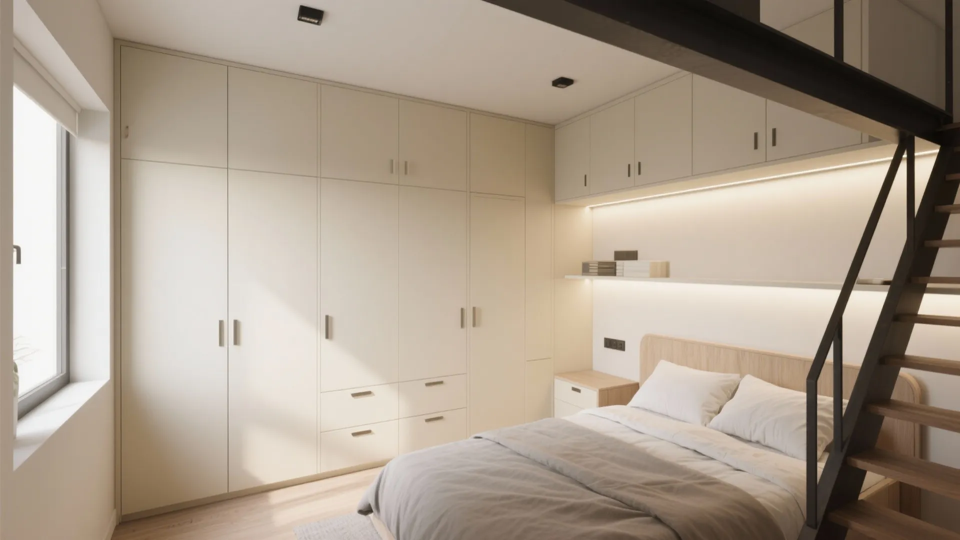 5. Optimize storage with integrated cream cabinetry