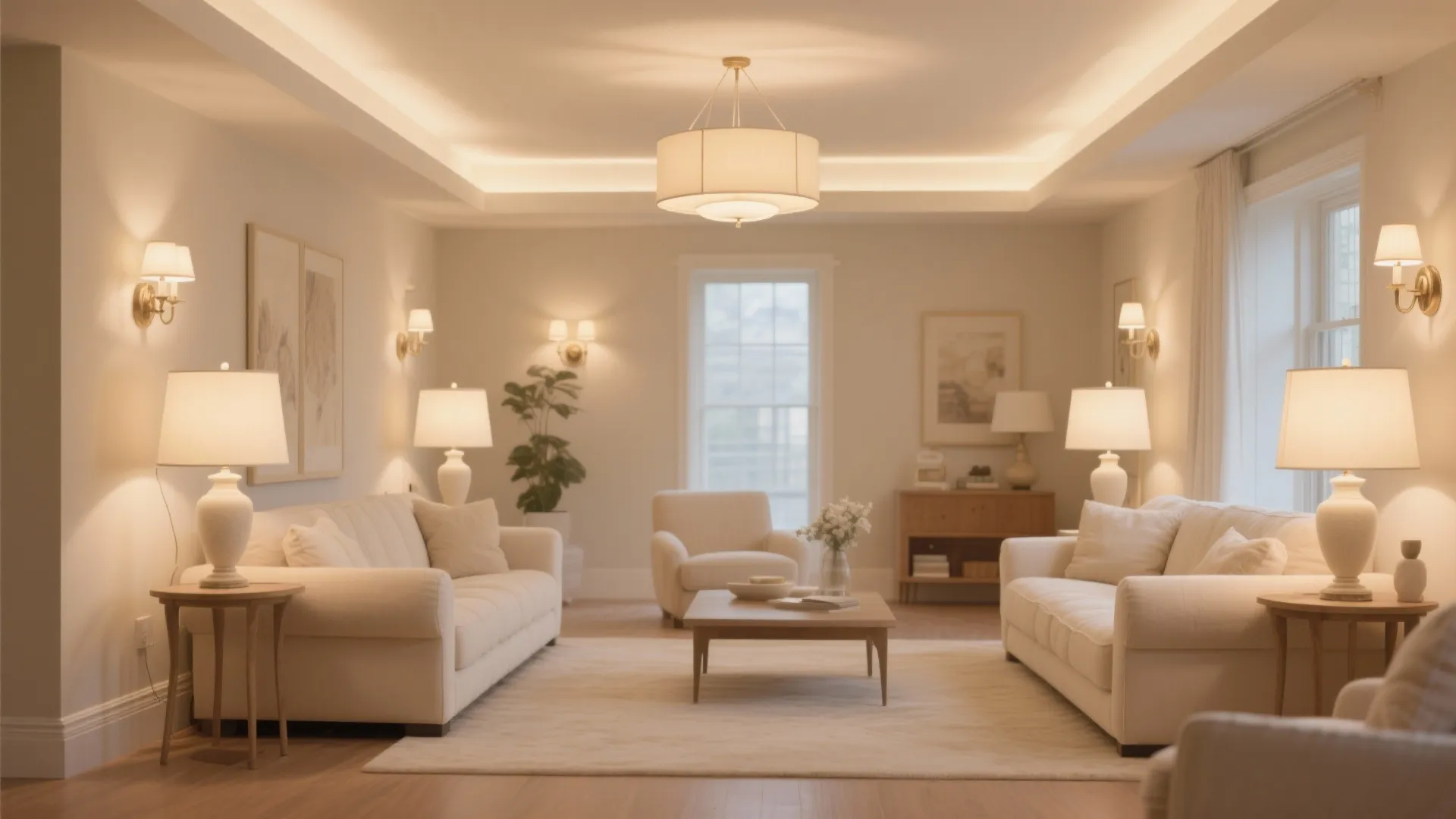 7. Layered Lighting with Cream Shades