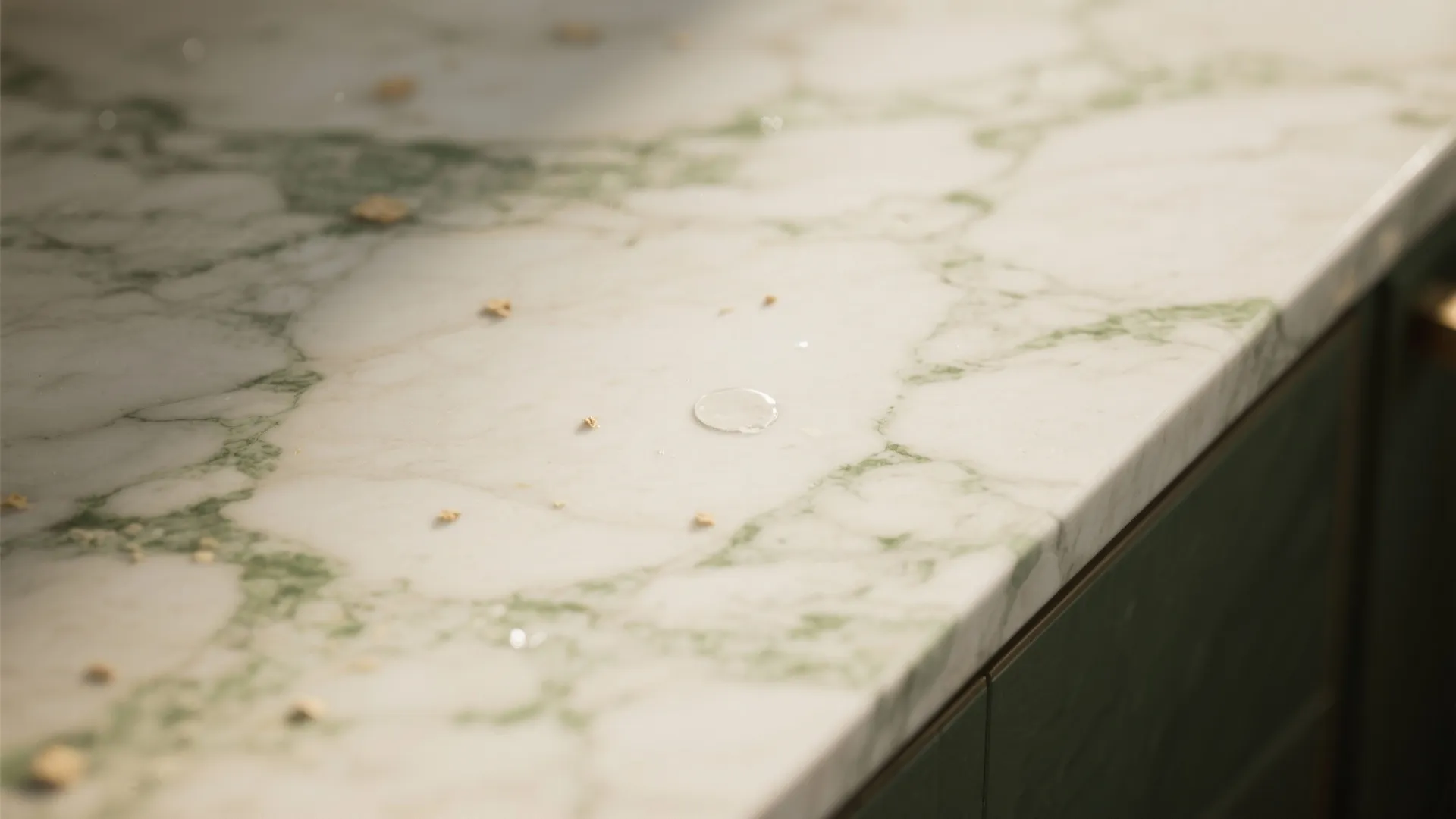 2. Cream Marble Countertops with Subtle Sage Veining