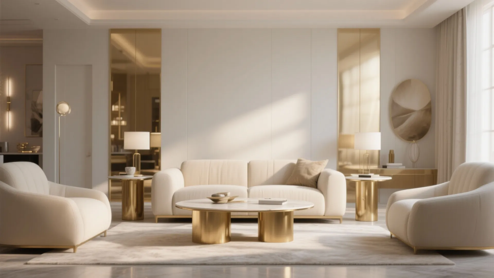 10. Pair Cream Furniture with Metallic Accents