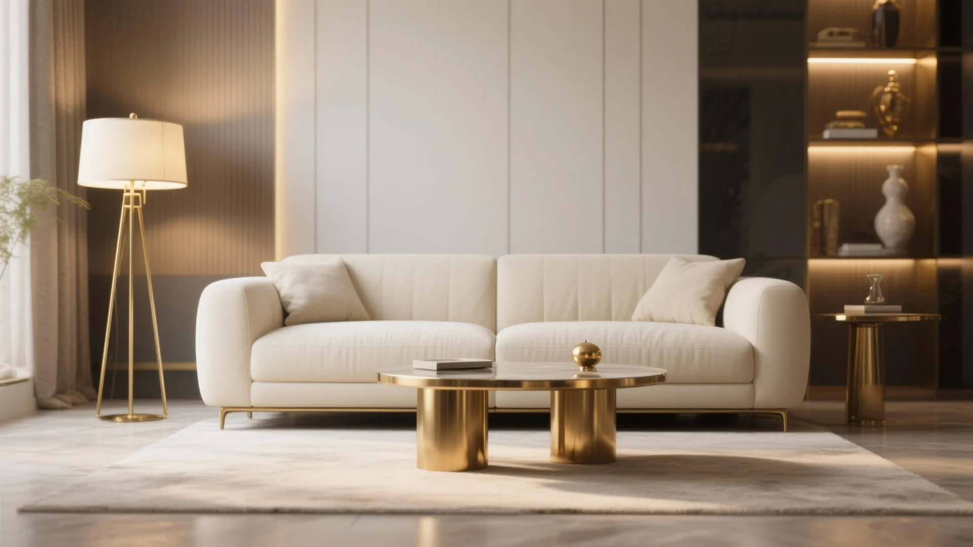 9. Cream Sofa with Metallic Accents