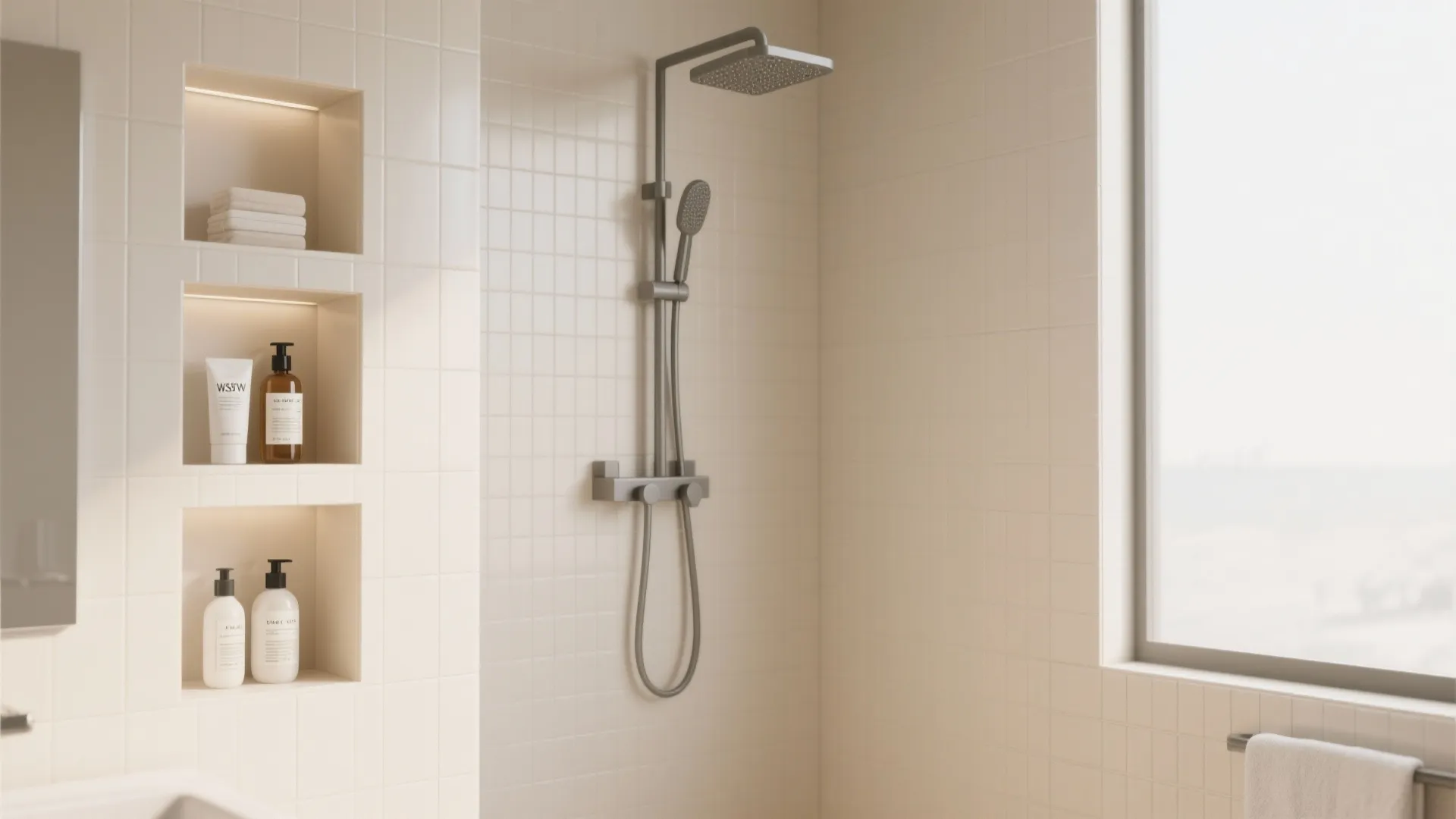 7. Built-in Niches in Cream Tile