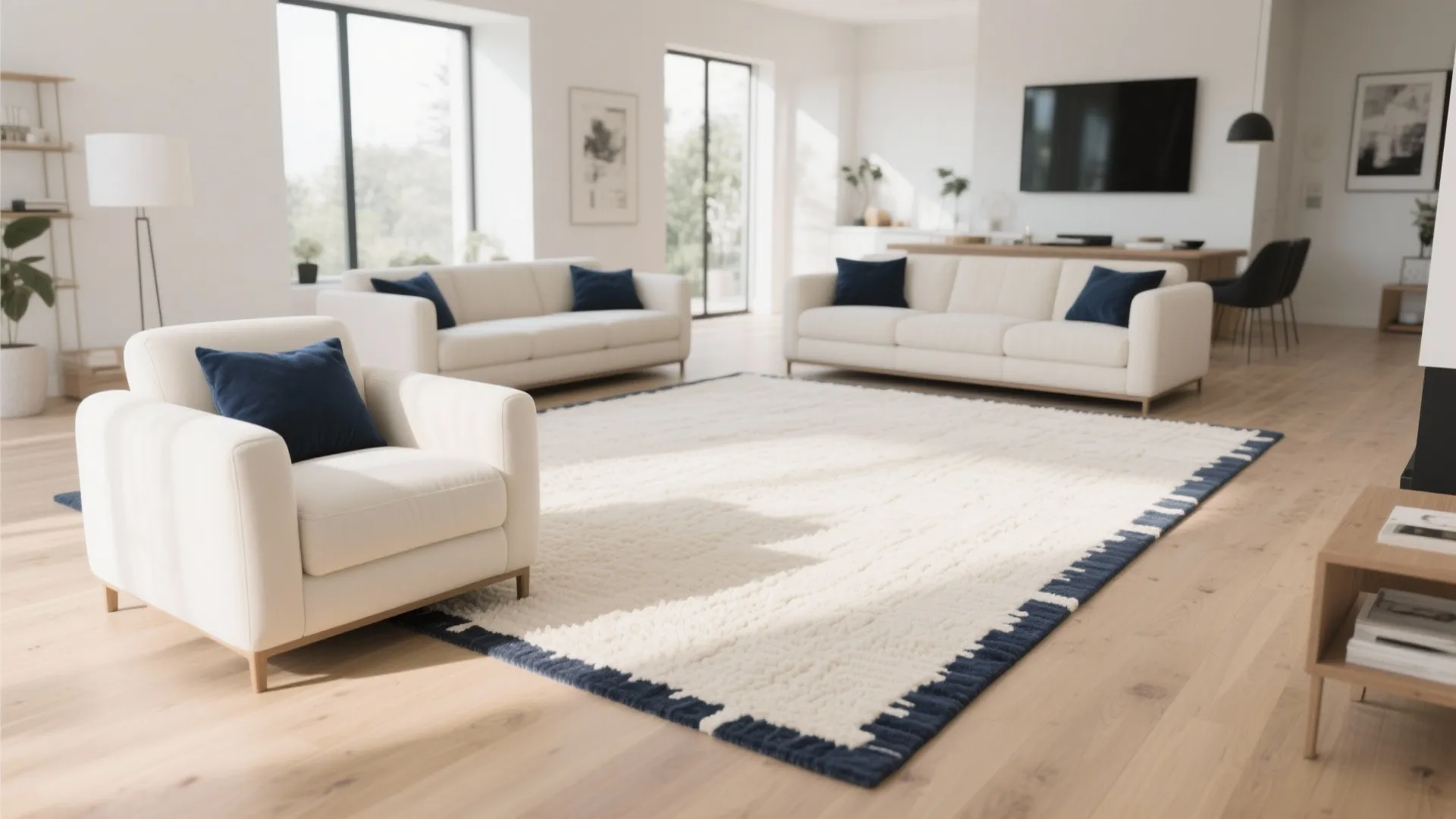 4. Cream Rug with Navy Border