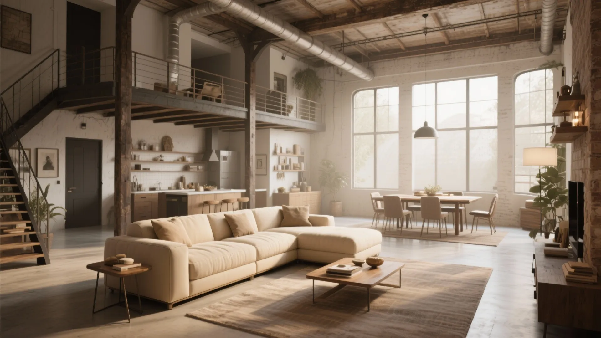 2. Cream Sectional for Open-Concept Spaces