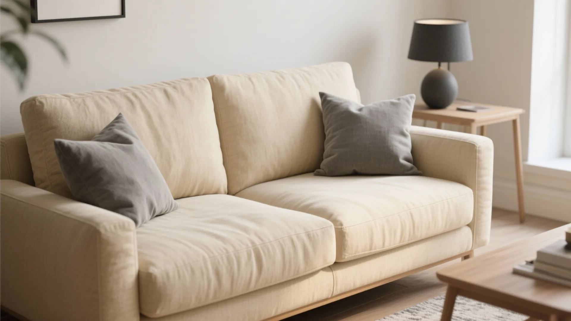 1. Anchor with a warm cream sofa