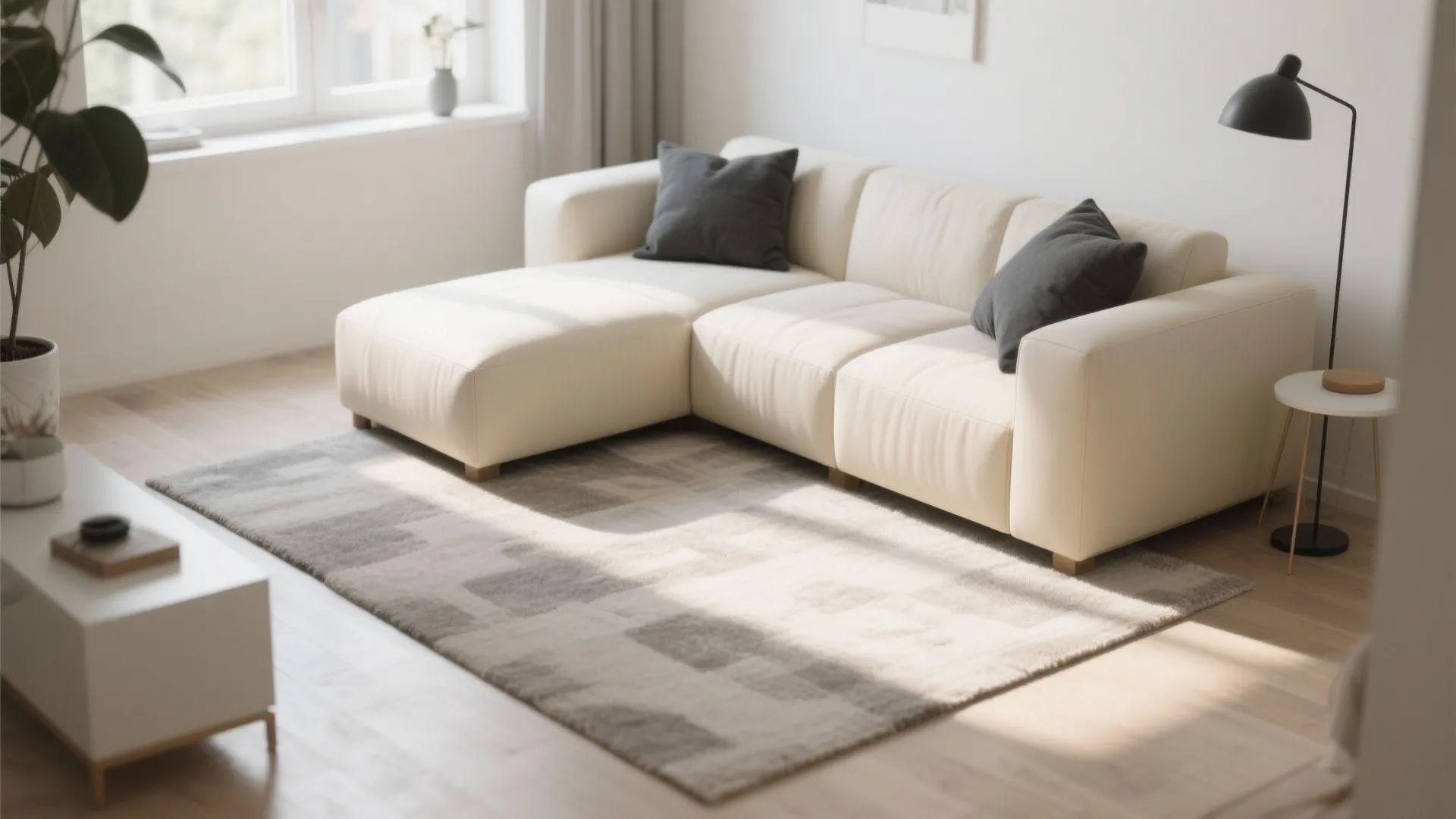 1. Minimalist Cream Sofa with Grey Accents