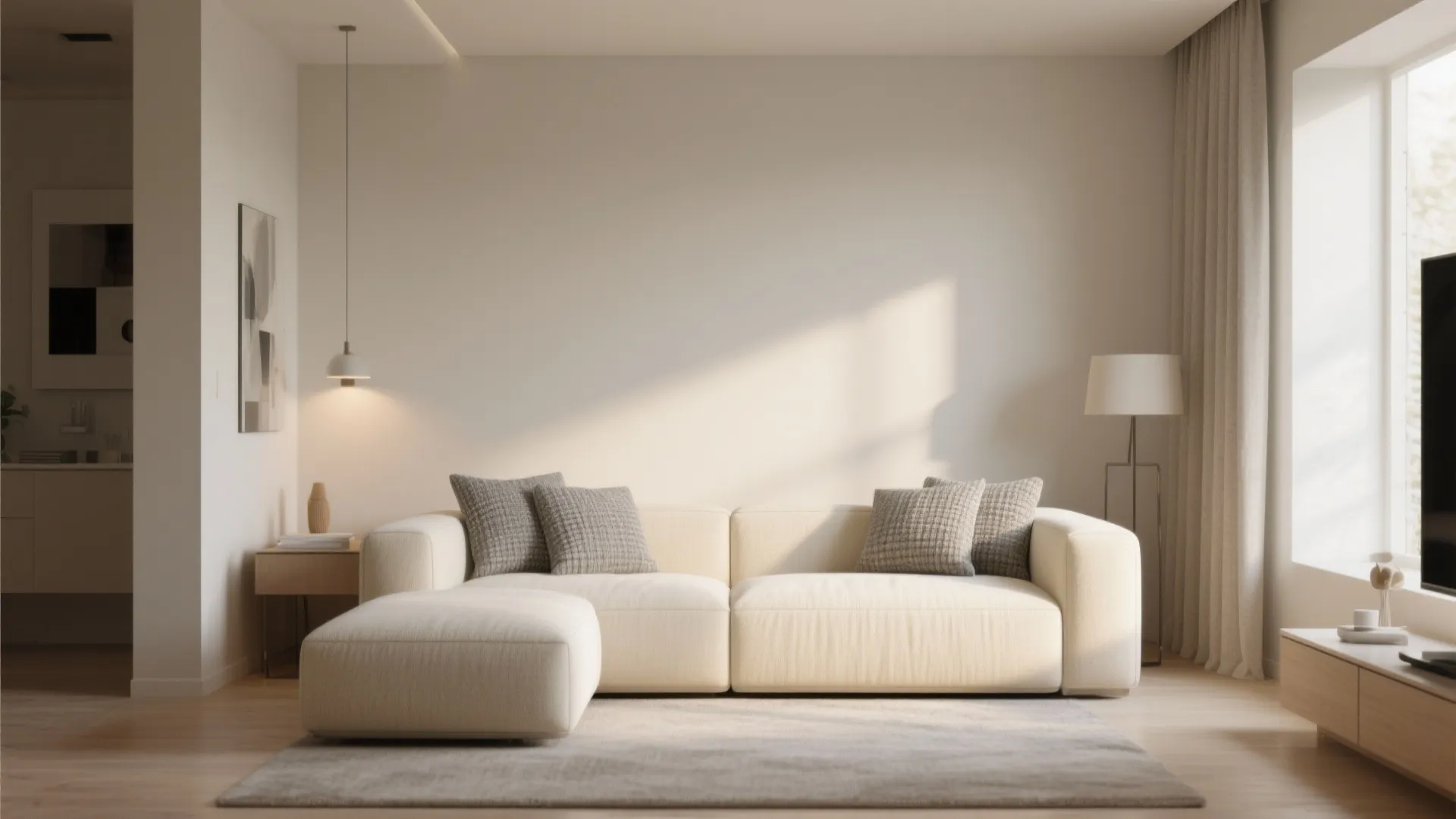 1. Minimalist Cream Sofa with Textured Grey Accents