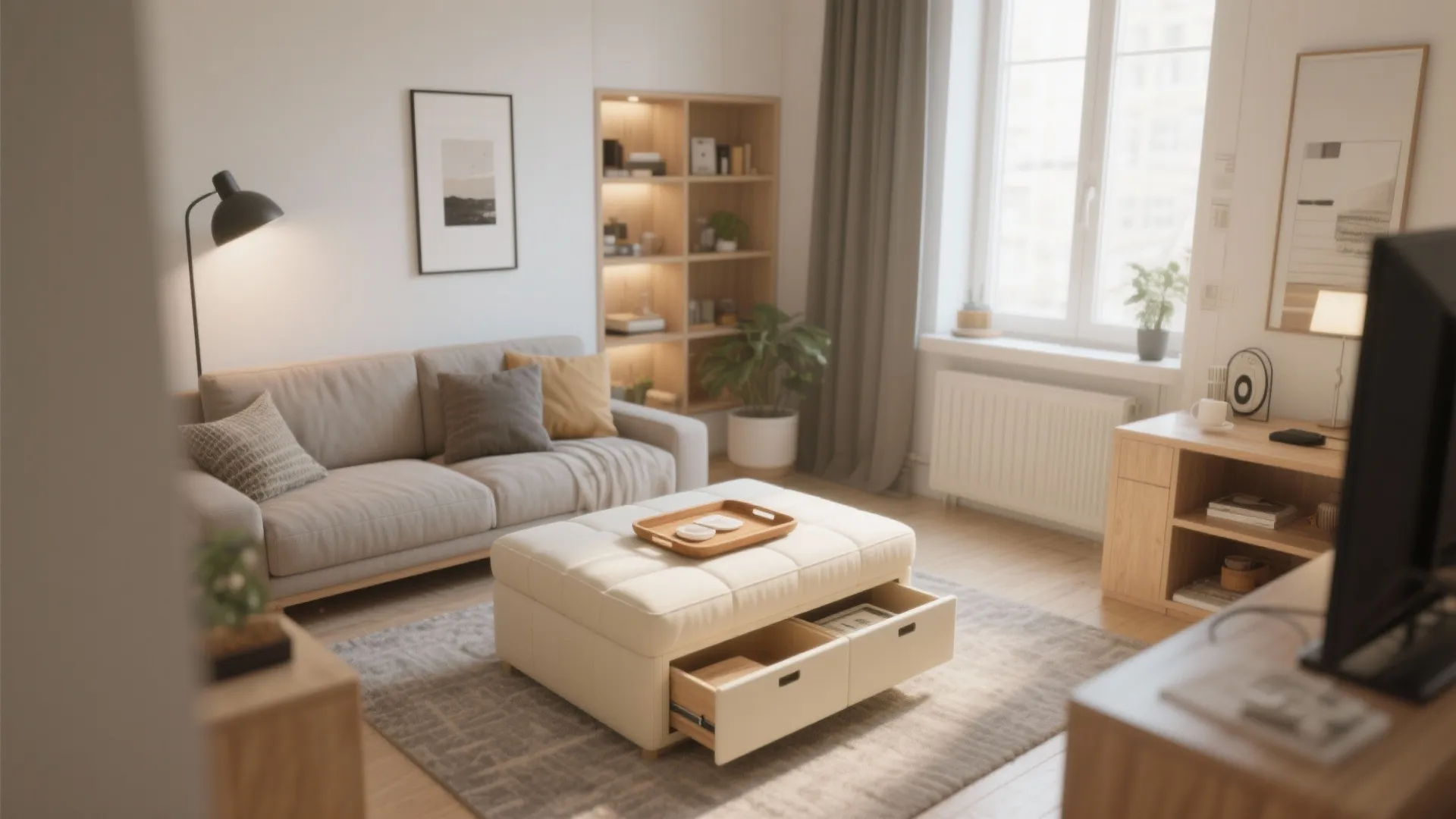 4. Cream Ottoman with Storage