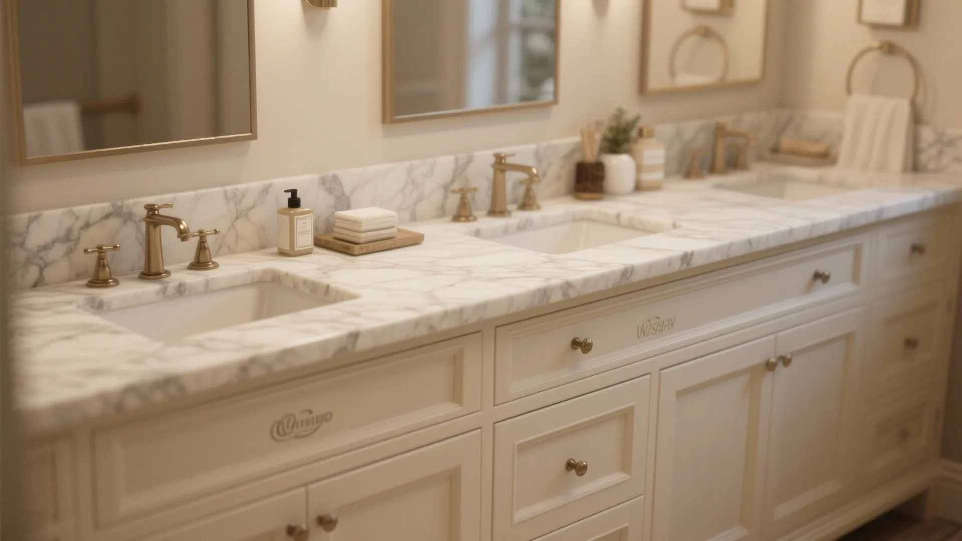 8. Cream Vanity With Stone Countertop