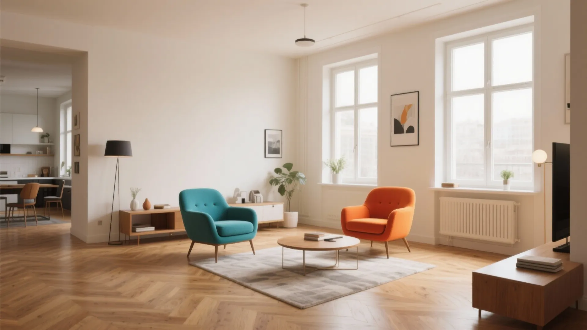 2. Cream Walls with Bold Accent Chairs