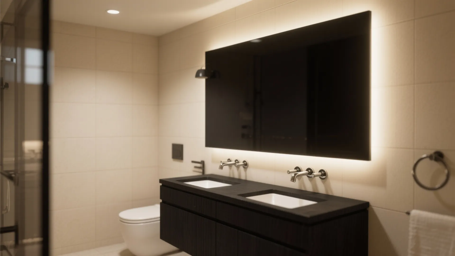 2. Cream Walls with Black Vanity