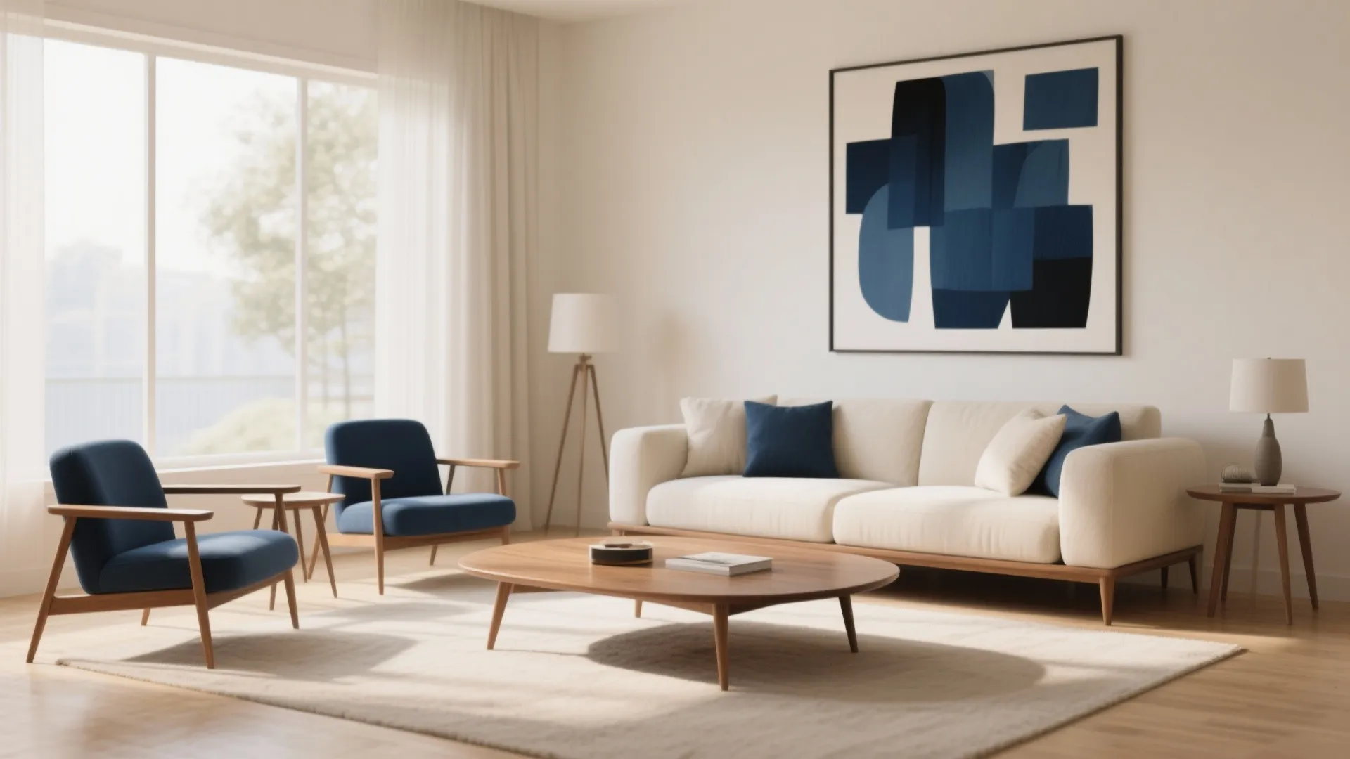 8. Cream Walls with Navy Artwork