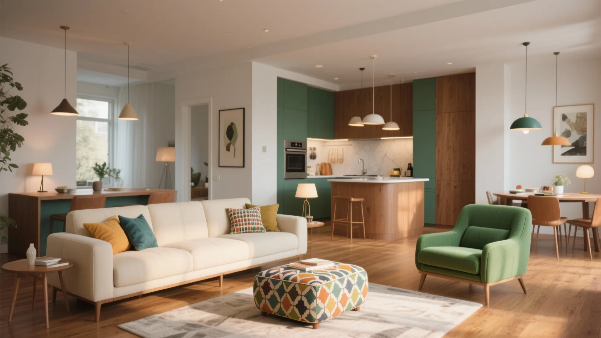 2. Cream Base with Bold Accent Pieces