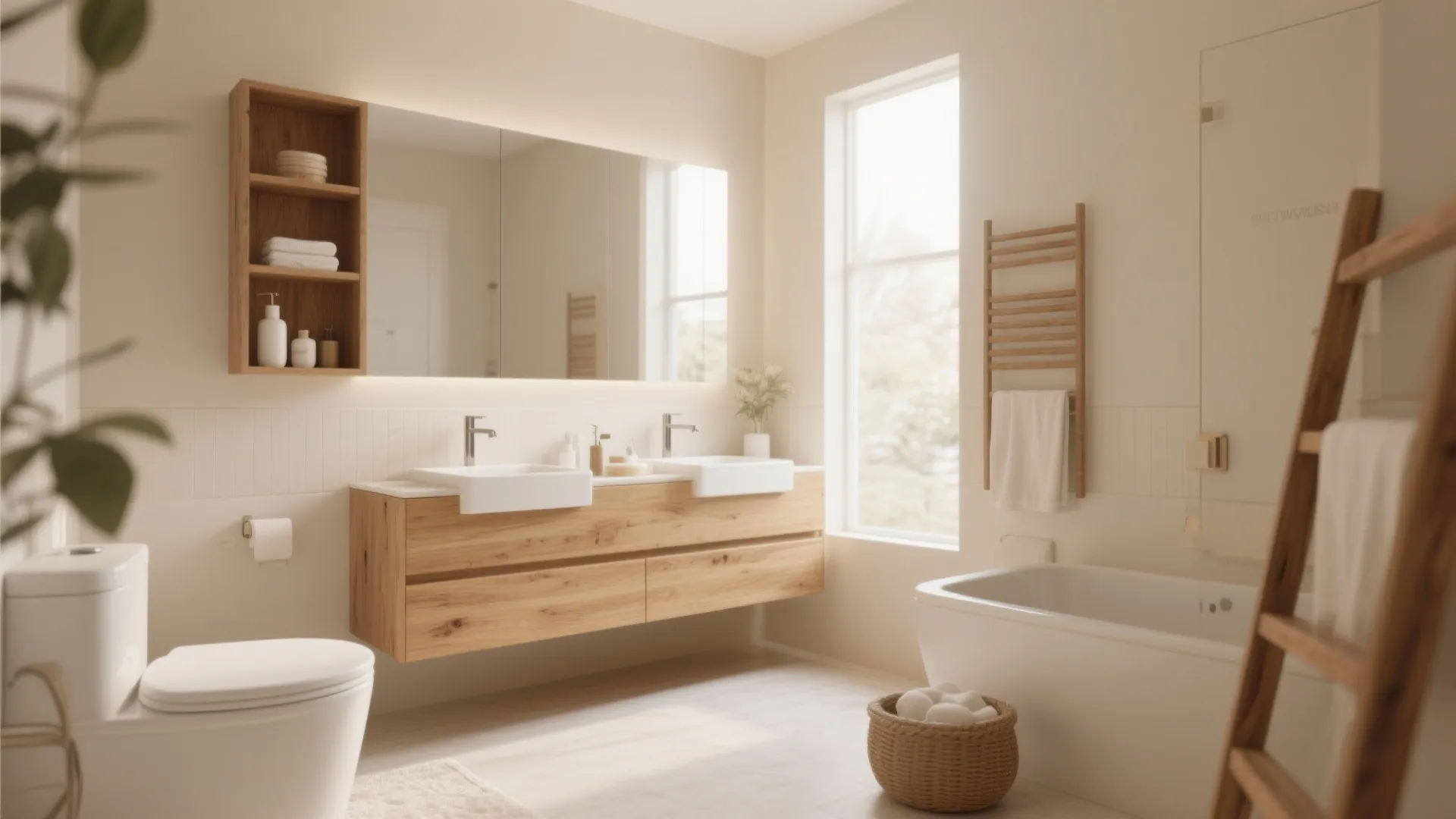 2. Cream Walls with Natural Wood