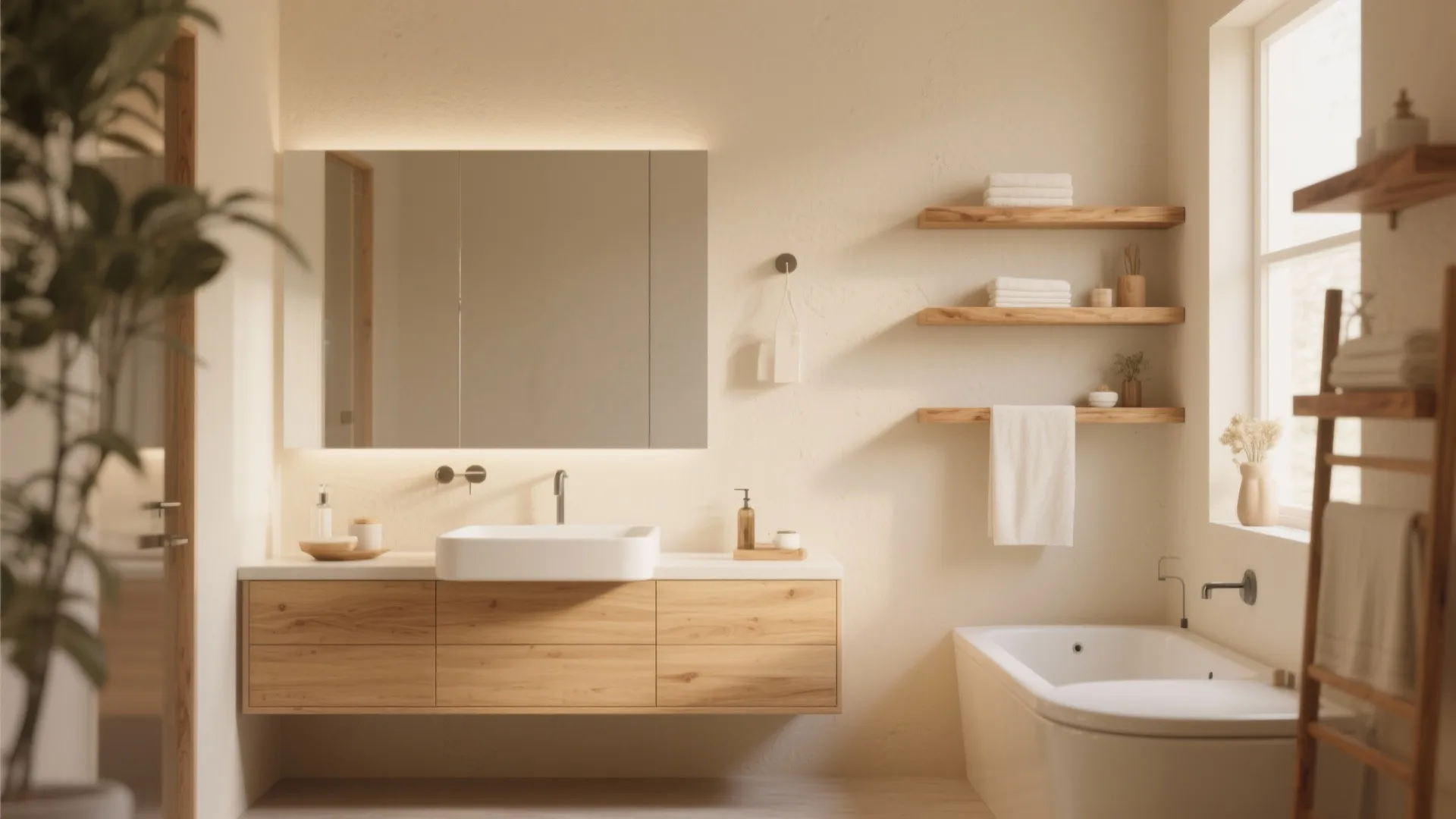 3. Cream and Wood Pairing