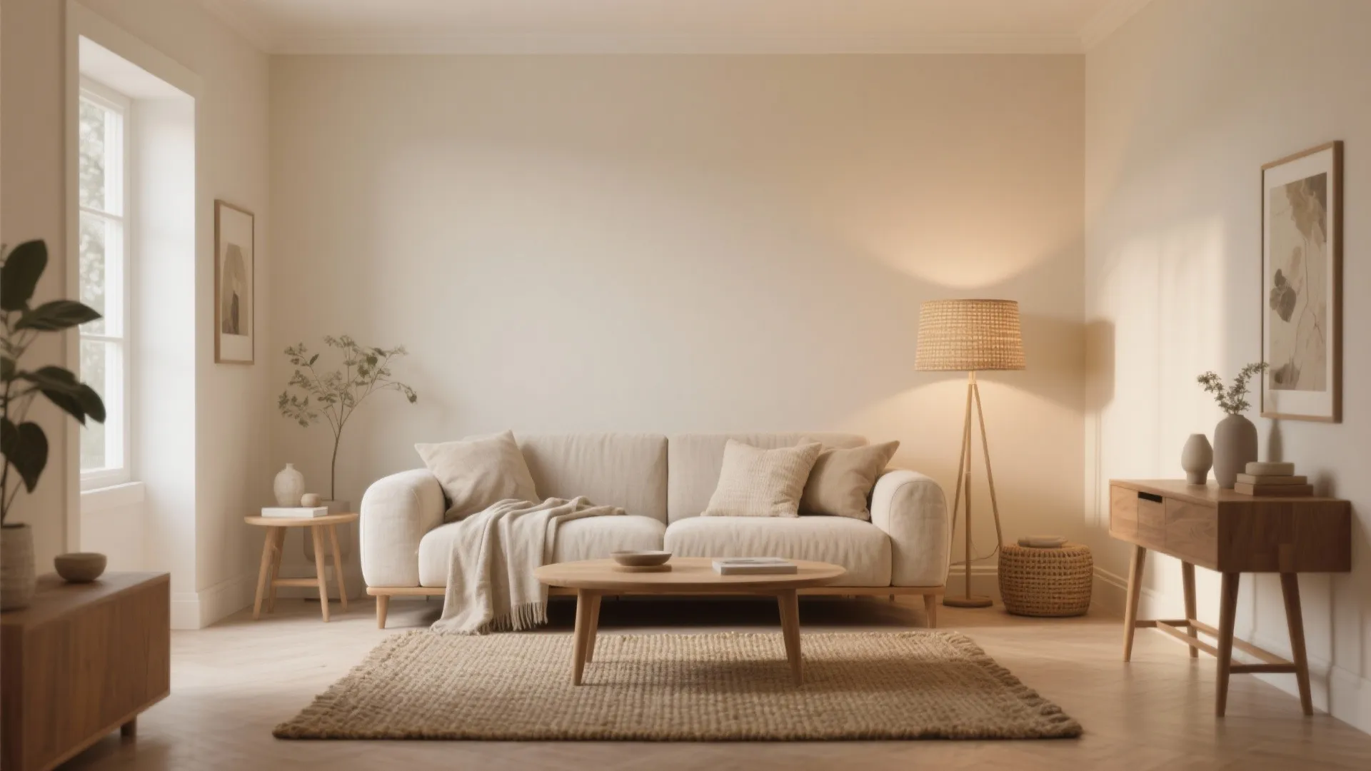 1. Creamy living room base with layered textures