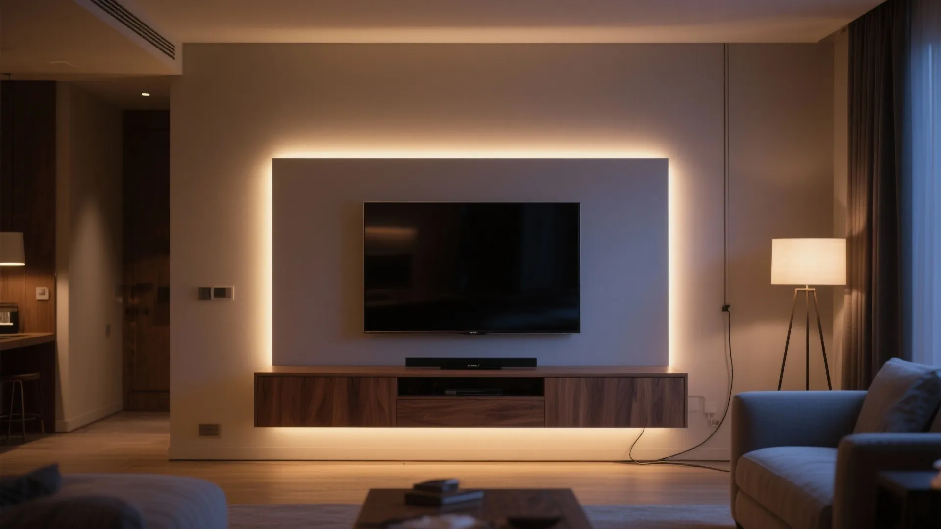 Floating Credenza + LED Backlighting for Depth