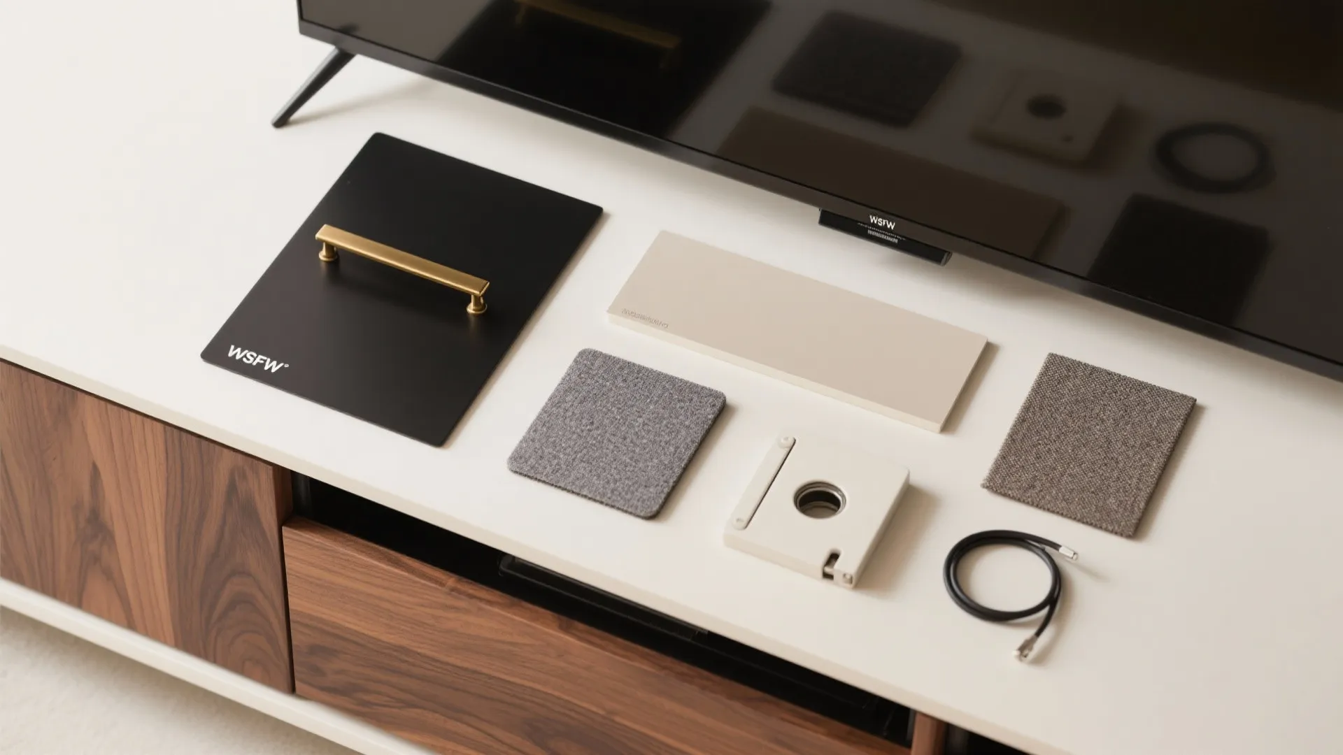 Low credenza with media shelf and art-led wall