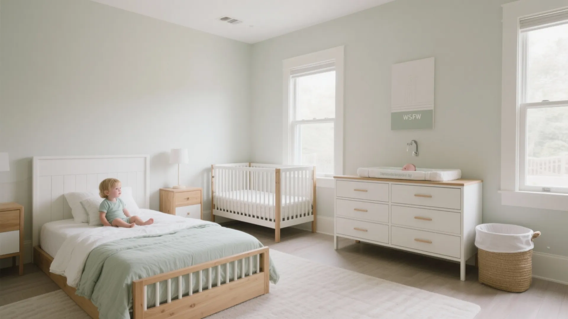 Idea 3: Convertible Pieces—Floor Bed + Standard Crib, Plus Dual-Duty Dresser