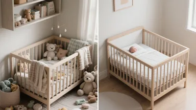 Calm Neutral Nursery Design with Wooden Crib and Soft Textiles